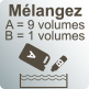 Mélanger soigneusement et immédiatement pendant 3mn avec un mélangeur. 
								Dosage :  9 volumes de vitrificateur REVELATION 2K (A) avec 1 volume de durcisseur (B) 